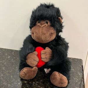 Black/Brown Gorilla with Heart Plush in Black Long Hair Russ Berrie-Chas…